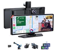 【Limited Time】10.26" Car Play Screen, Apple CarPlay & Android Auto Screen with 360° Rotatable 4K Front Camera and 1080P Reversing Camera GPS Navigation/Mirror Link/Voice Control/Bluetooth/Wi-Fi