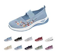 Limited time Deals Slip On Trainers Women Wide Fit Ladies Breathable Mesh Walking Running Shoes Arch Support Soft Sole Athletic Tennis Sneakers Orthopedic Slippers for Women Light Blue 6