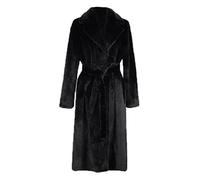 Limited Time Deals TodayWomens Winter Raincoat Turn Collar Robe Design Warm Puffy Jacket Fluffy Women's Coat Jackets Long Sleeve Casual Long Faux Plush Cardigan With Belt (Black, L)