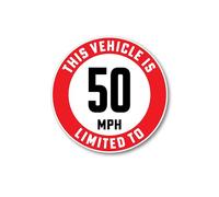 Limited to 50 MPH Car Sticker - Premium 3M Vinyl Decal, 10cm Round, Bubble-Free Application, Weatherproof Safety Sign for Vehicles, Trailers, Caravans, HGV & Speed-Limited Cars - Made in UK (50)