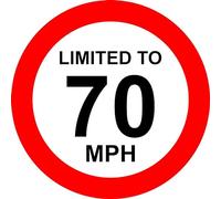 Limited to 70 MPH Vehicle Speed Limit Sign - Self Adhesive Sticker 150mm x 150mm Case (Pack of 20)