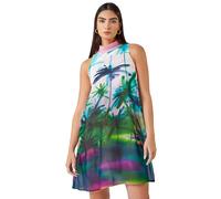 LIMITED Tropical High Neck Chiffon Shift Dress Roman Green 10