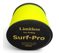 Limitless Surf-Pro Yellow High Visibility Monofilament Sea Fishing Line - 1000m Low Diameter Abrasion Resistant Mono for Beach, Surf & Shore Fishing