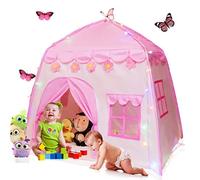 LimitlessFunN 210D Oxford Fabric Flower Kids Play Tent | Includes Star Lights & Carrying Case |, Children Indoor Castle Playhouse for Girls, Toddlers, 39" D x 51" W x 51" H
