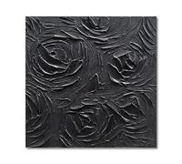 Limiyer Art Hand-painted abstract three-dimensional textured black rose flower art oil painting, 24x24 inches. Modern minimalist style art. Suitable for wall decoration in home office