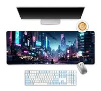 LIMKRIAN Cyberpunk Mouse Pad, Japanese Anime Cat Neon Tokyo Desk Mat Pad