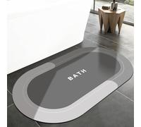 LIMNUO Bath Mat-Quick Dry Rugs Fit Under Door Super Absorbent Thin Fashion Washable Oval Floor Bath Mat for Bathroom, Bathtub, Shower and Sink (Grey, 120x60cm)