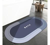 LIMNUO Bath Mat-Quick Dry Rugs Fit Under Door Super Absorbent Thin Fashion Washable Oval Floor Bath Mat for Bathroom, Bathtub, Shower and Sink (Blue, 150x60cm)