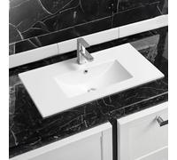 Limoge 4003 Ceramic 81cm Thin-Edge Inset Bathroom Basin with Deep Scoop - Modern Drop-in Self-Rimming Top-Mount Rectangular Sink for Vanity or Countertop Installation