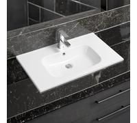 Limoge 4010 Ceramic 81cm Thin-Edge Inset Bathroom Basin with Oval Bowl - Modern Drop-in Self-Rimming Top-Mount Rectangular Sink for Vanity or Countertop Installation