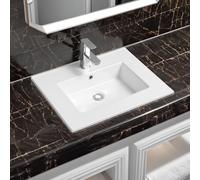 Limoge 4012 Ceramic 61cm Thin-Edge Inset Bathroom Basin with Rectangular Bowl - Modern Drop-in Self-Rimming Top-Mount Rectangular Sink for Vanity or Countertop Installation
