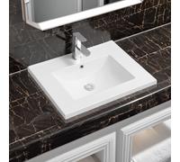 Limoge 5001 Ceramic 60cm x 45cm Mid-Edge Inset Basin with Scooped Bowl in White | Size: 60 cm x 45 cm Limoge White 60 cm x 45 cm