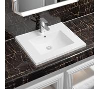 Limoge 5001 Ceramic 61cm Mid-Edge Inset Bathroom Basin with Scooped Bowl - Modern Drop-in Self-Rimming Top-Mount Rectangular Sink for Vanity or Countertop Installation