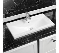 Limoge 5004 Ceramic 81cm Mid-Edge Inset Bathroom Basin with Dipped Bowl - Modern Drop-in Self-Rimming Top-Mount Rectangular Sink for Vanity or Countertop Installation