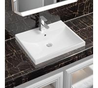 Limoge 5409 Ceramic 60.5cm Thick-Edge Inset Bathroom Basin with Scooped Full Bowl - Modern Drop-in Self-Rimming Top-Mount Rectangular Sink for Vanity or Countertop Installation