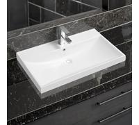Limoge 5409 Ceramic 80.5cm Thick-Edge Inset Bathroom Basin with Scooped Full Bowl - Modern Drop-in Self-Rimming Top-Mount Rectangular Sink for Vanity or Countertop Installation