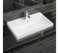 Limoge 5409 Ceramic 80cm x 45cm Thick-Edge Inset Basin with Scooped Full Bowl in White | Size: 80 cm x 45 cm Limoge White 80 cm x 45 cm
