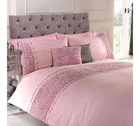 Rapport Duvet Quilt Cover Set Bedding Raised Rose & Ribbon Polycotton, Cotton and Polyester