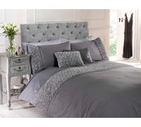 Limoges Ruffle Rose Ribon Embellished Duvet Quilt Cover Bedding Set Grey