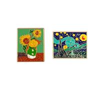 LiMon Arts Art Design Lapel Pin Set for Daily, Van Gogh Starry Night Sunflower, Cute Lovely Cats Brooch Pins, Stylish Accessories Designed for Jackets, Hats, Coat Bag Tops, Head of Skull Anime Cat, S