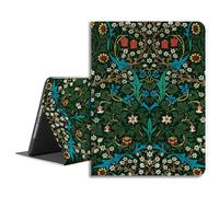 LiMon Arts Case for iPad Pro 4th/3rd/2nd Gen 11" with Flower Design, Folio Cute Art Slim Cover, Multi-Angle PU Leather with Pencil Holder, Green Floral Bloom Botanical William Morris Blackthorn