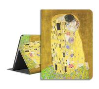 LiMon Arts Compatible with iPad Case 11th Gen 2025 11"/10th Gen 2022 10.9" with Cute Art Design, Auto Wake/Sleep Folio PU Leather Cover, Yellow Lovely Portrait Flower Painting, Gustav Klimt The Kiss