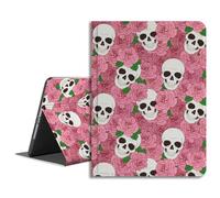LiMon Arts Compatible with iPad Case 11th Gen 2025 11"/10th Gen 2022 10.9" with Flower Floral Design, Cute Art Cover, Auto Wake/Sleep PU Leather for Women with Abstract Cool Pink Rose with Skull