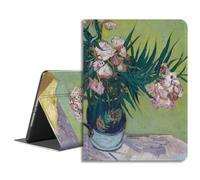 LiMon Arts Compatible with iPad Case Mini 5th/4th Gen 7.9" - Folio Protective Cover - with Art Design - Multi-Angle Viewing Leather with Pencil Holder - Green Still Life Van Gogh Pink Oleanders
