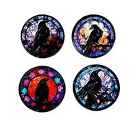 LiMon Arts Cute Lapel Pin Set with Stained Glass & Rose Window Design, Elegant Brooch Pins Badges, Stylish Accessories Designed for Jackets, Hats, Coat Sweater Scarves Dress, Crows Cats Lovers
