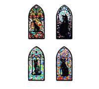 LiMon Arts Cute Lapel Pin Set with Stained Glass & Rose Window Design, Elegant Brooch Pins Badges, Stylish Accessories Designed for Jackets, Hats, Coat Sweater Scarves Dress, Crows Cats Lovers