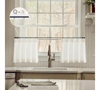 LIMON HOME 12 Inch Lengt Window Curtains Semi Sheer Pinch Pleated Cafe Linen Curtains for Kitchen Window Top of Door Curtain 2 Panels,10 Metal Rings, 10 Hooks