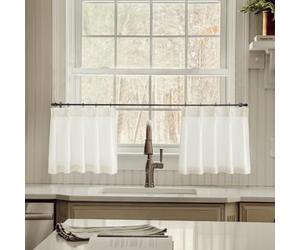 LIMON HOME 12 Inch Lengt Window Curtains Semi Sheer Pinch Pleated Cafe Linen Curtains for Kitchen Window Top of Door Curtain 2 Panels,10 Metal Rings, 10 Hooks