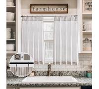 LIMON HOME 40 Inch Curtains for Small Window,Taupe Striped Pinch Pleat Farmhouse Kitchen Curtains Design,2 Panels Striated Taupe on Neutral