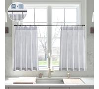 LIMON HOME Bathroom Curtains Window for Blue Cafe Curtains 24 Inch Length,Light Blue on Neutral Short Curtains 2 Panels