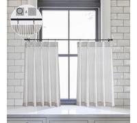 LIMON HOME Bathroom Curtains Window Rustic Pinch Pleated Curtain with Hooks Rings 24 Inch Length Striped Farmhouse Half Curtains for Basement Living Room Privacy Light Filtering Grey on Nature