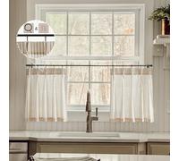 LIMON HOME Beige Linen Kitchen Curtains 20 inch Length Pinch Pleat Cafe Curtains