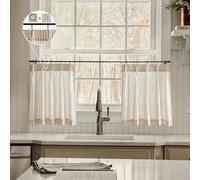 LIMON HOME Beige Linen Kitchen Curtains 22 inch Length Pinch Pleat Cafe Curtains