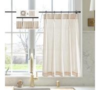 LIMON HOME Beige Striped Linen Kitchen Curtains 24 inch Length Pinch Pleat Cafe Curtains 1 Panels