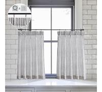 LIMON HOME Black and Cream Striped Curtains Short,24 Inch Length Pinch Pleated Boho Cafe Curtain with Hooks Rings for Small Bathroom Window,Black on Beige 24 in Long