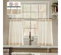 LIMON HOME Boho Striped Semi-Sheer Curtains, 30 Inch Length, 2 Panels Set for Kitchen, RV, Basement Windows, Tan Beige