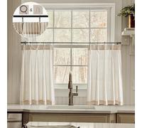 LIMON HOME Boho Striped Semi-Sheer Curtains, 30 Inch Length, 2 Panels Set for Kitchen, RV, Basement Windows, Tan Beige