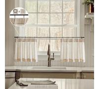 LIMON HOME Cafe Curtains 18 inch Length Pinch Pleat Curtain for Kitchen Beige Striped Farmhouse Linen Curtains for Small Window