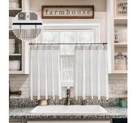 LIMON HOME Farmhouse Curtains 30 inch Length,Taupe Striped Pinch Pleat Curtains,Kitchen Window Curtains Over Sink for Rustic Farm House Decor 2 Panel Set