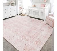 LIMON HOME Pink Area Rug 5x7,Pink and White Nursery Rug for Girls Room,Super Soft Faux Wool Boho Floral Washable Carpet Light Pink