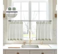 LIMON HOME Sage Green Kitchen Curtains 20 inch Length,Green Striped Pinch Pleat Cafe Curtains for Small Window w24 X L20 Inch Kitchen Curtain