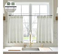 LIMON HOME Sage Green Kitchen Curtains for Half Window,24 inch Length Striped Pinch Pleat Cafe Curtain,Bathroom Window Curtains 2 Panels Set