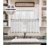 LIMON HOME Taupe Linen Kitchen Curtains 18 inch Length Pinch Pleat Cafe Curtains