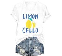 Limoncello V-Neck Shirt Women's Lemon T-Shirts Letter Fruit Printed Graphic Casual Tees