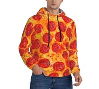 LimPac 3d Pizza Pepperoni Print Sweatshirt Men'S Hoodie, Casual Long Sleeves Pullover With Drawstring And Pocket, Black, Medium