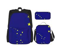 LimPac Alaska State Flag Print Daypack Set, Backpack Lunch Box And Pencil Case Combo For Casual College Travel, Black, One Size